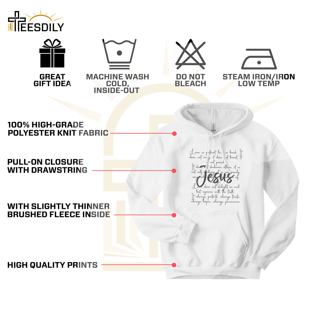 Teesdily | Jesus Christ Shirt, Love Is Patient Kind Sweatshirt Hoodie Mug, Christian Pray T-shirt, Faith Hope Love God Shirt, Jesus Lover Gifts