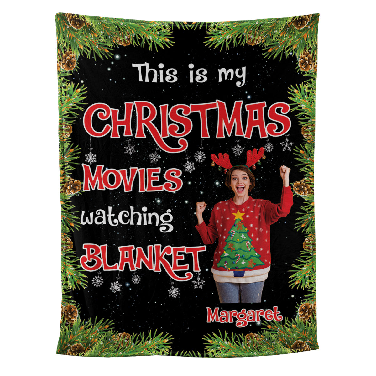 Teesdily | Customized Christmas Movie Blanket With Photo, Personalized Name Blanket, Bestfriend Christmas Gift, Merry Christmas Sherpa Blanket