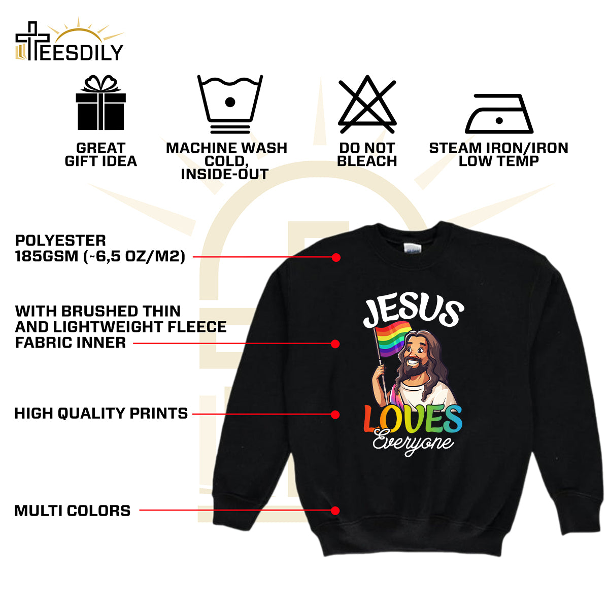 Teesdily | Jesus Loves Everyone Shirt, LGBT Jesus T-shirt, Rainbow Pride Sweatshirt, Gay Pride Month Hoodie, Funny Pride Mug, Jesus Lovers Gift