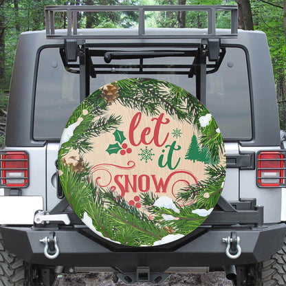 Teesdily | Let It Snow Car Spare Tire Cover, Christmas Wreath Tire Protector, Xmas Tree Snow Car Wheel Cover, Car Decoration, Christmas Gift For Dad