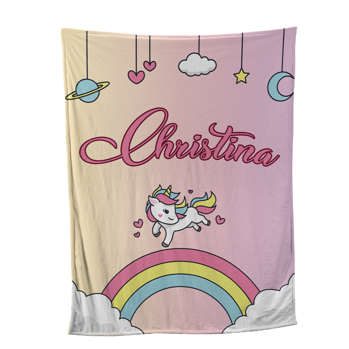 Teesdily | Unicorn Cartoon Customized Name Rainbow Fleece Blanket Unicorn Cute Kid Blanket Name Blankets For Boys Girls Baby Bed Sofa Room Decoration