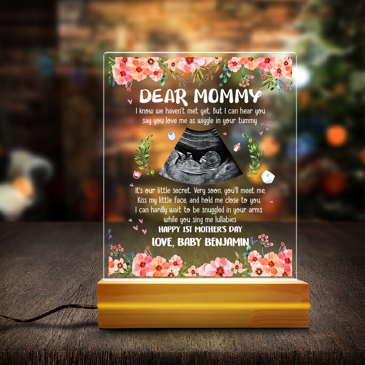 Dear Mommy From Baby Bump I Can Hear You Say You Love Me Custom Ultrasound Photo 3D Led Light 1St Mother's Day Gifts, New Mom Gifts
