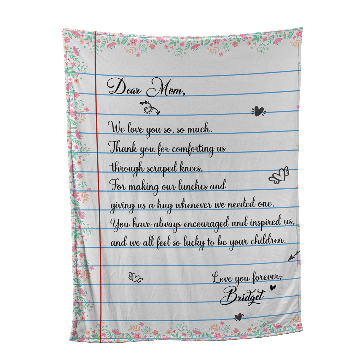 Teesdily | Dear Mom Personalized Fleece Blanket Mother's Day Sherpa Blanket Floral Love Letter Warm Blanket Love Your Forever Gift From Son Daughter