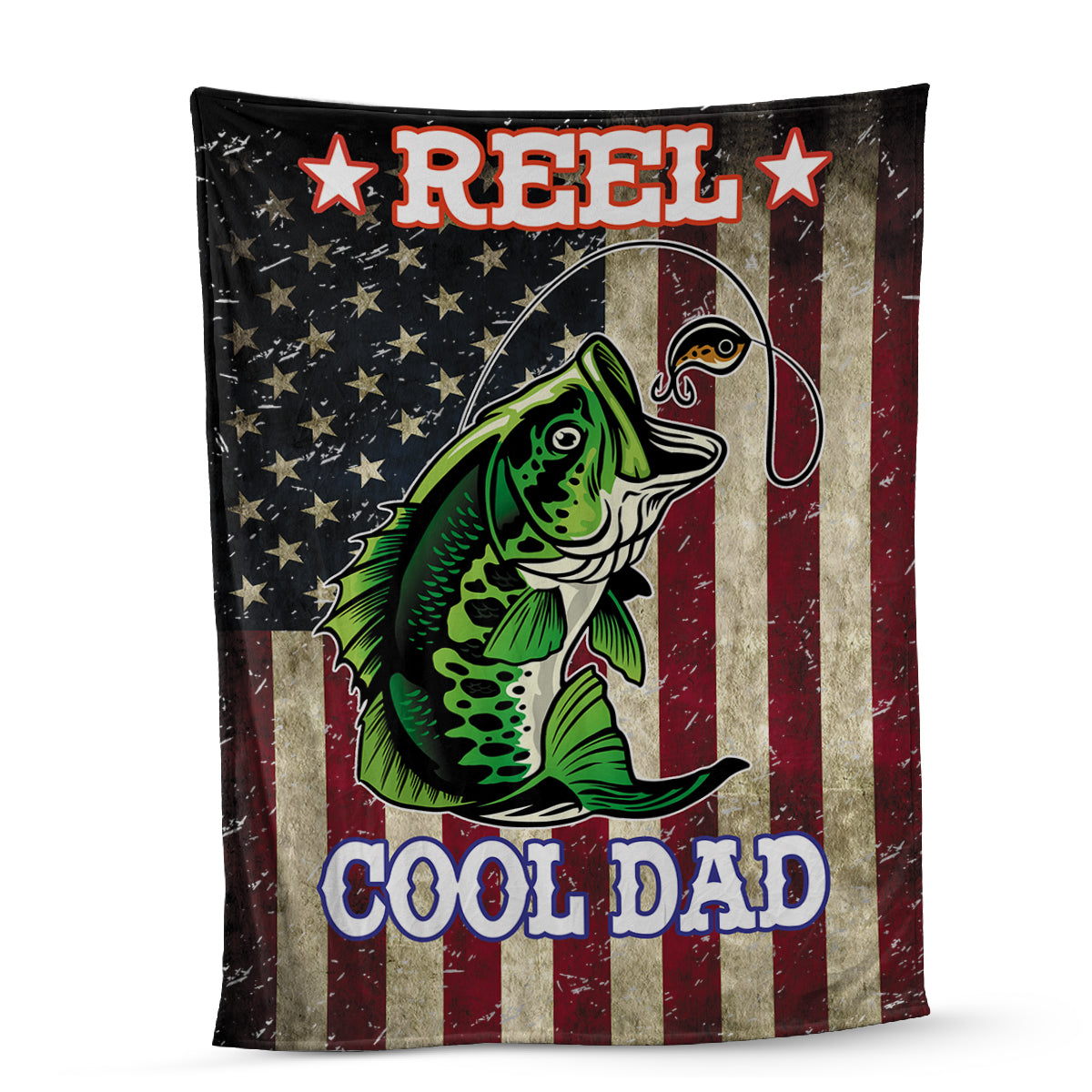 Teesdily | Fishing Dad Customized Fleece Blanket Reel Cool Dad Soft Sofa Blanket Grunge American Flag Fleece Blankets American Fishing Lover Gifts