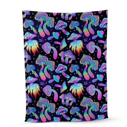 Teesdily | Magic Mushroom Psychedelic Customized Fleece Blanket Hippie Mushroom Customized Sofa Blanket Hippie Girl Gift Ideas Bedroom Decor