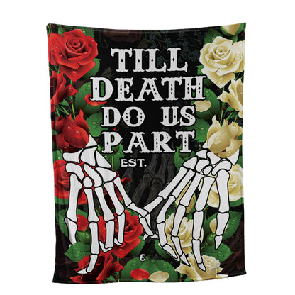 Teesdily | Gothic Couple Custom Name Fleece Blanket Till Death Do Us Part Blanket Couple Skeleton Sherpa Blanket Halloween Gift For Wife Husband