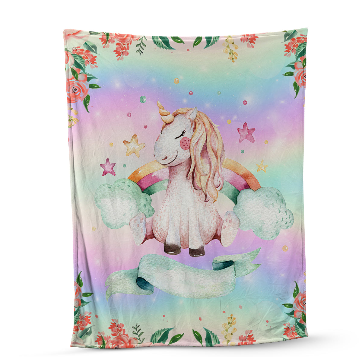 Teesdily | Cute Unicorn Magical Nursery Fleece Blanket Personalized Name Baby Blanket Unicorn Rainbow Throw Blanket Gift For Daughters