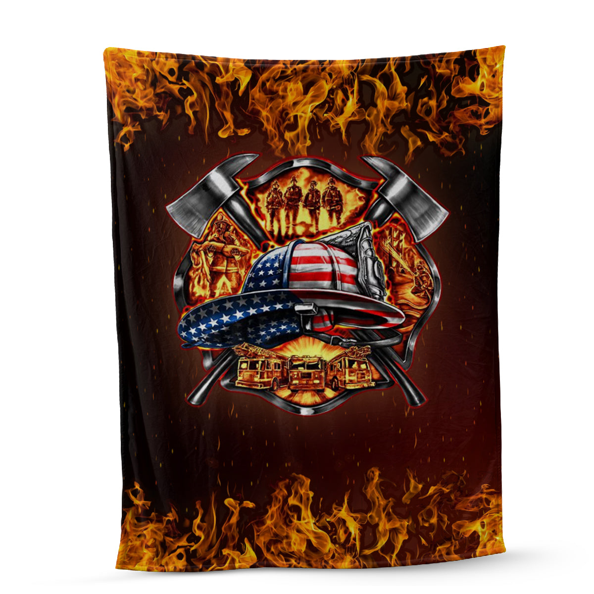 Teesdily | Customized Name American Firefighter Fleece Blanket American Fireman Travel Blanket Firefighter Dad Gifts Warm Sofa Blanket