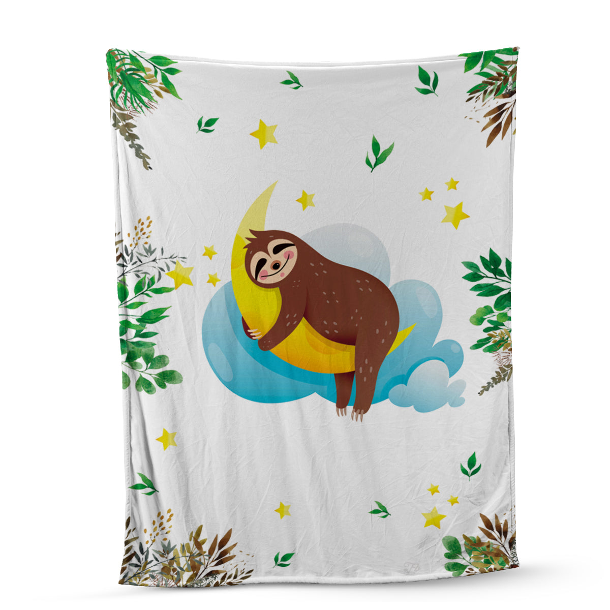 Teesdily | Customized Name Cartoon Sloth Moon Blanket For Women Girls Chibi Sloth Winter Fleece Blanket Throw Cute Gift Blankets For Adults Kids