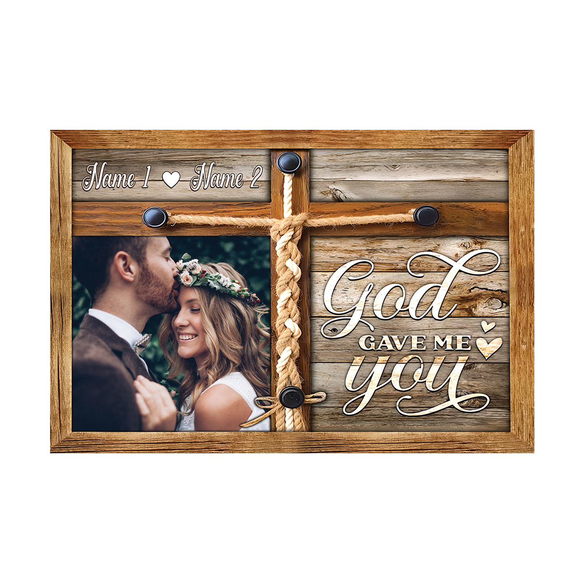 Teesdily | Christian Couple Personalized Photo Poster Canvas God Gave Me You Wall Art Canvas Wood Print Valentine Wedding Anniversary Romantic Gifts