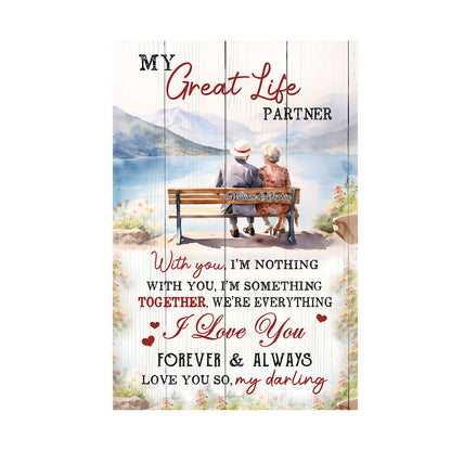 Teesdily | Old Couple Beautiful Landscape Customized Poster Canvas Mountain Scene Peaceful Wall Art My Great Life Partner Couple Room Wall Decor