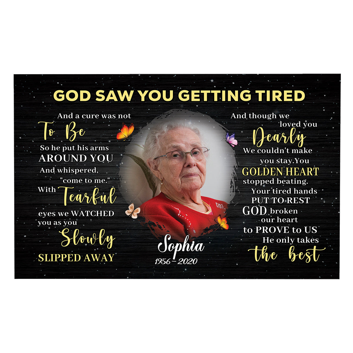 Teesdily | Family Member Remembrance Custom Poster With Photo God Saw You Getting Tired Canvas Art Memorial Funeral Poem Canvas For Loss Of Loved One