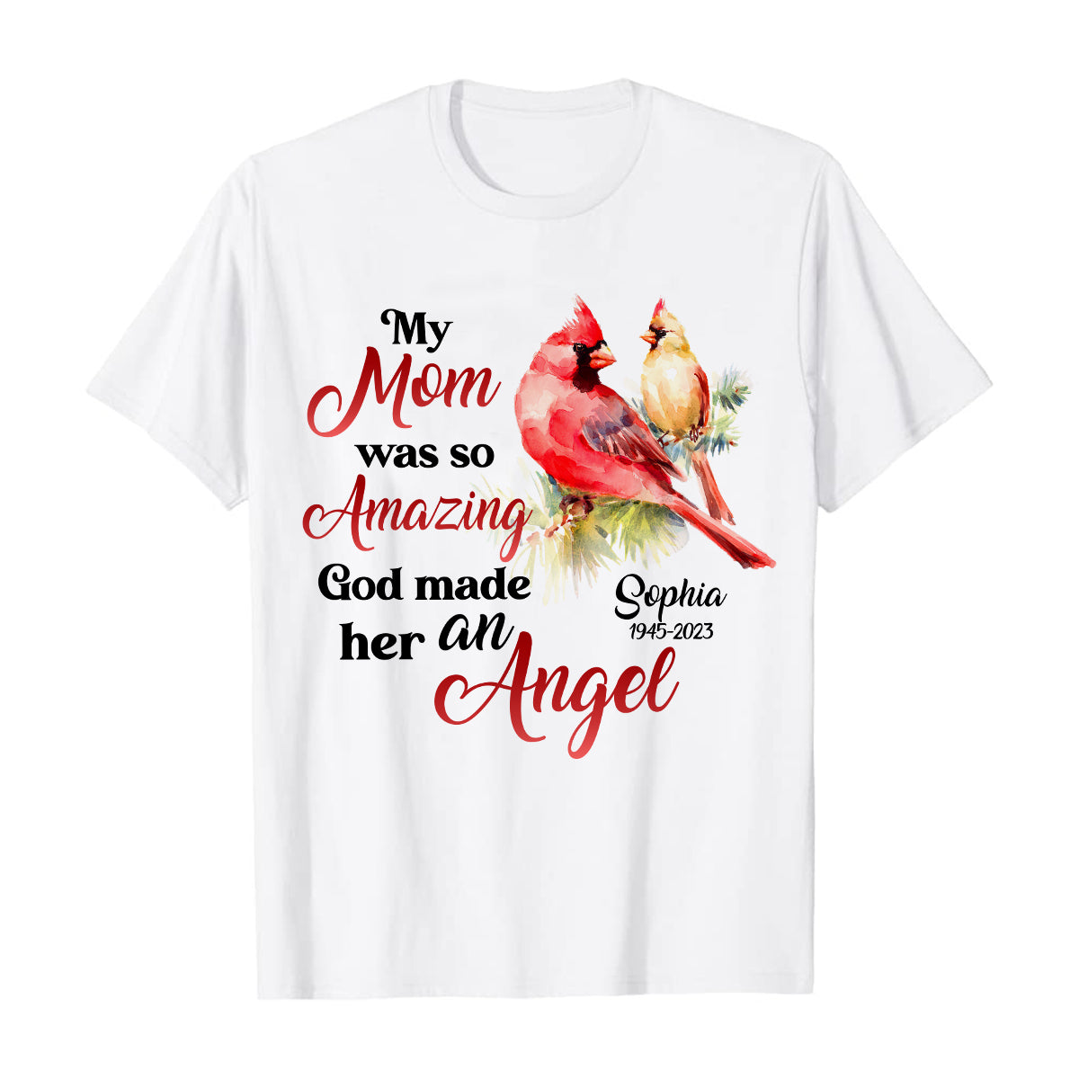 Teesdily | Cardinal Christmas Memorial Personalized Shirt God Made My Mom An Angel Sweatshirt Hoodie Mug Mom Mama In Heaven Remembrance Gifts