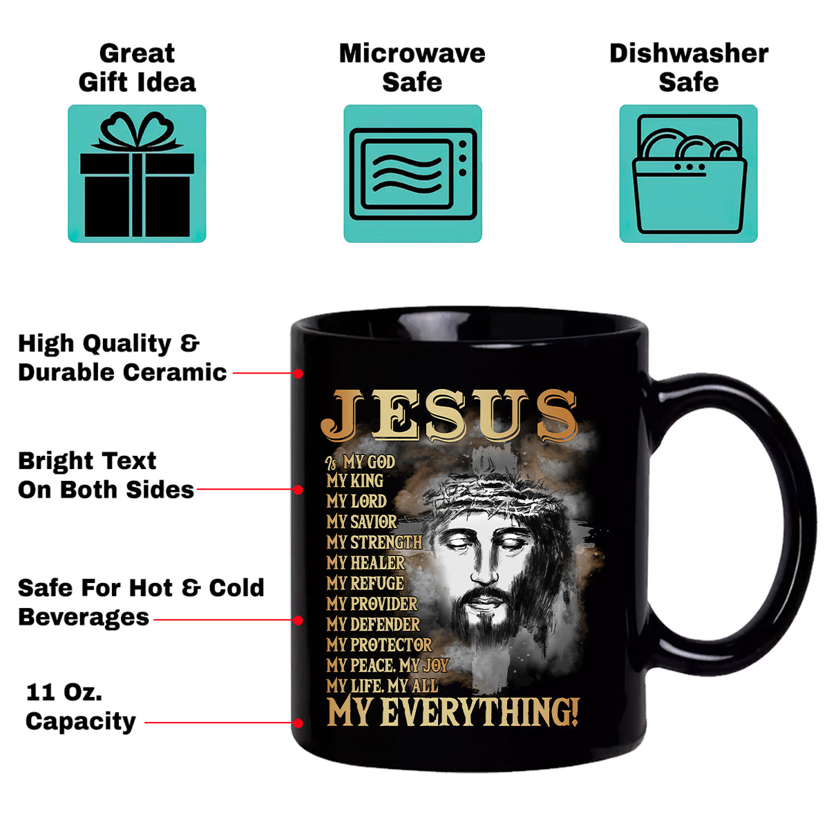 Teesdily | Jesus Portrait Graphic Shirt, Jesus My God My King My Everything Sweatshirt Hoodie Mug, Jesus Christian Short Sleeve Shirts, Religious Gift