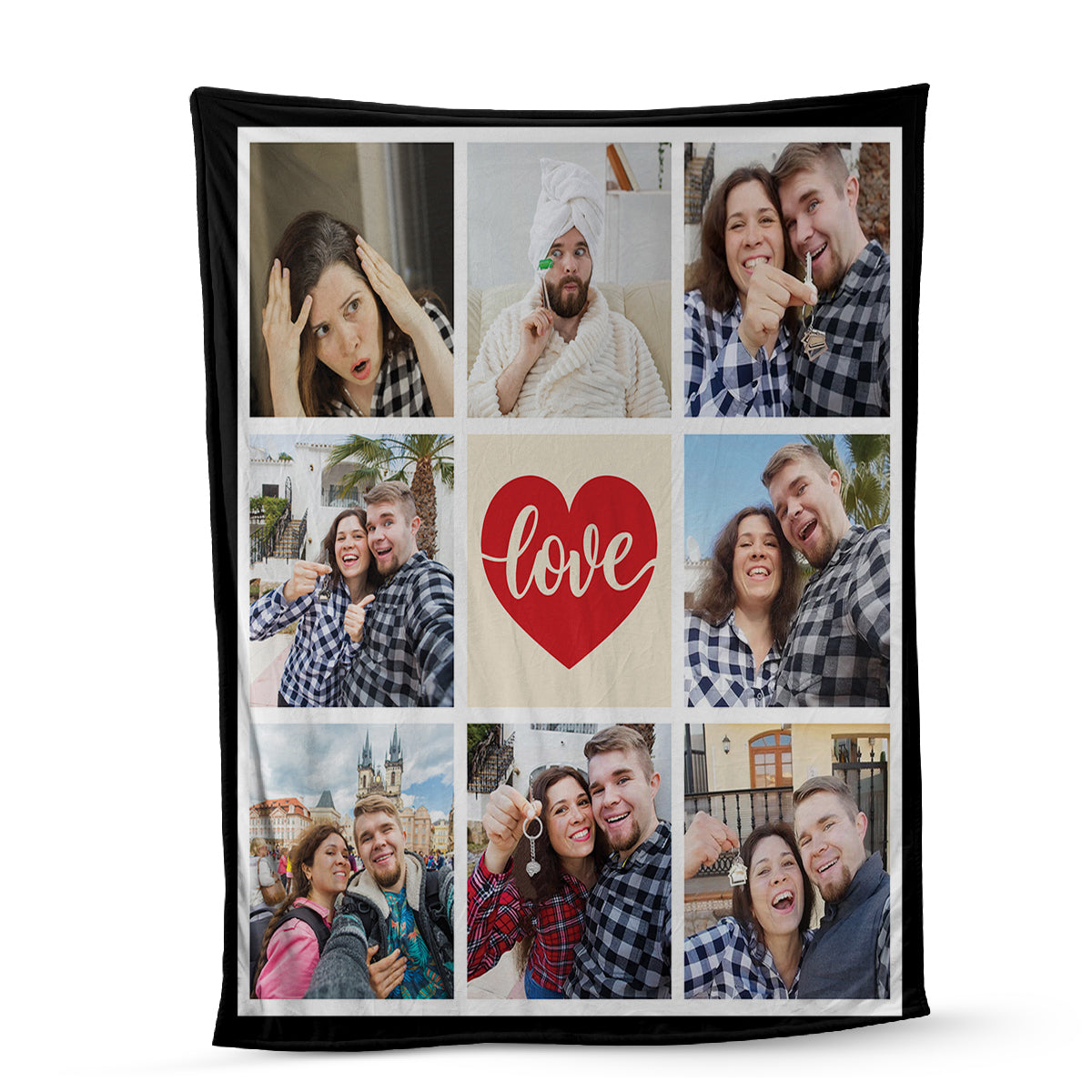 Teesdily | Love Customized Blanket With Picture Collage Keepsake Throw Christmas Xmas Birthday Anniversary Wedding Valentines Gift For Family Friends