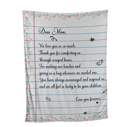 Teesdily | Dear Mom Personalized Fleece Blanket Mother's Day Sherpa Blanket Floral Love Letter Warm Blanket Love Your Forever Gift From Son Daughter