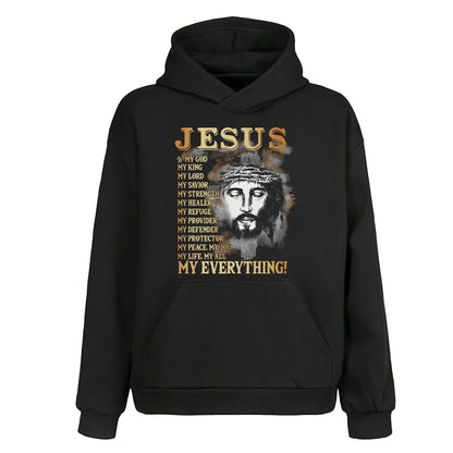 Teesdily | Jesus Portrait Graphic Shirt, Jesus My God My King My Everything Sweatshirt Hoodie Mug, Jesus Christian Short Sleeve Shirts, Religious Gift