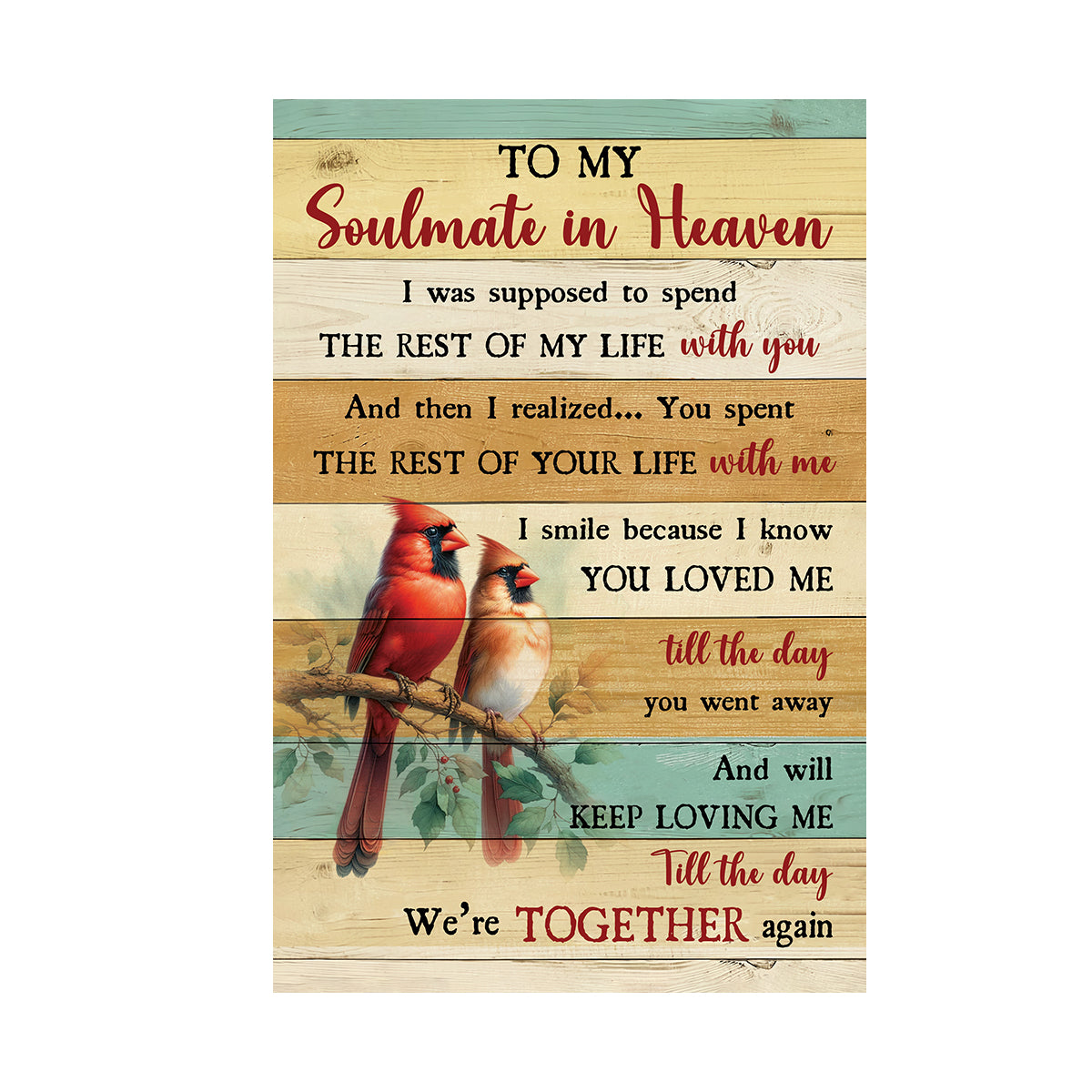 Teesdily | Cardinal To My Soulmate In Heaven Poster, Cardinal Memorial Canvas Art, Remembrance Home Decor Poster Canvas