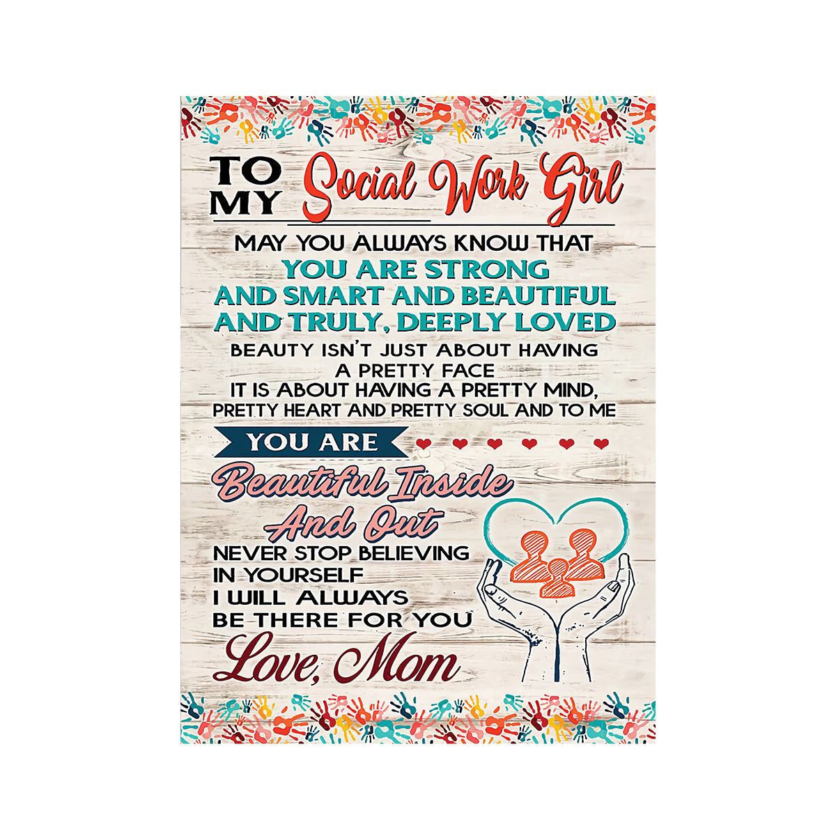 Teesdily | To My Social Work Girl Vertical Poster Gift From Mom You Are Beautiful Inside And Out Canvas Print Social Worker Sign Office Decor