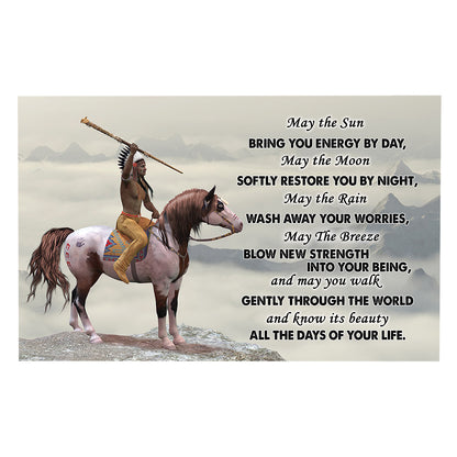 Teesdily | Native American Warrior Poster Canvas Native Horse Wall Art Canvas May The Sun Bring You Energy By Day Native Lover Gifts