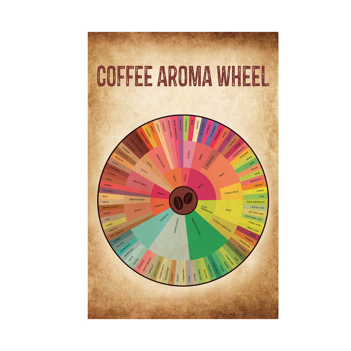 Teesdily | Coffee Aroma Wheel Vintage Vertical Poster Flavour Wheel Coffee Poster Canvas Kitchen Art Wall Minimalistic Modern Cafe Lover Gifts