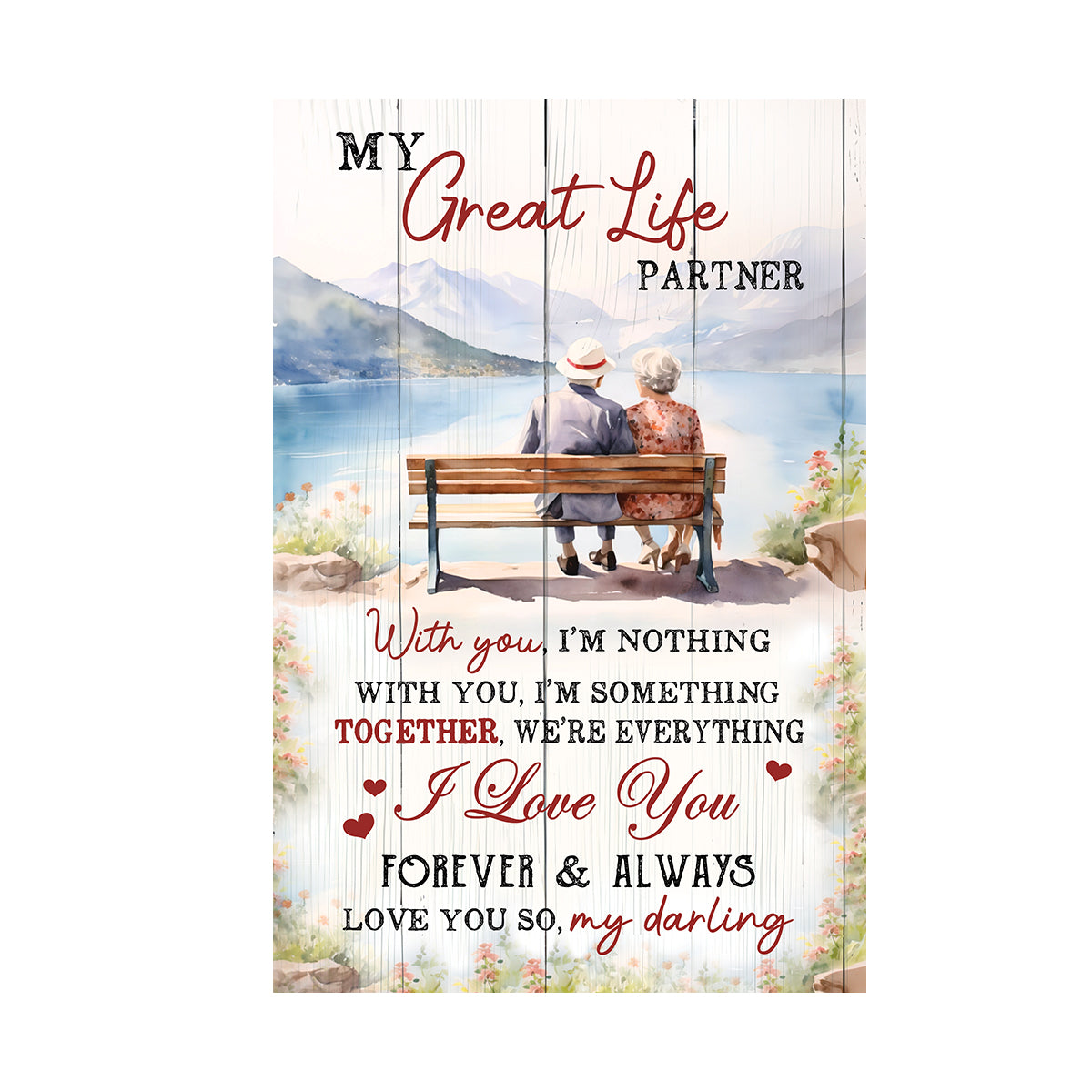 Teesdily | Old Couple Beautiful Landscape Customized Poster Canvas Mountain Scene Peaceful Wall Art My Great Life Partner Couple Room Wall Decor