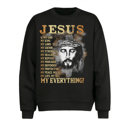 Teesdily | Jesus Portrait Graphic Shirt, Jesus My God My King My Everything Sweatshirt Hoodie Mug, Jesus Christian Short Sleeve Shirts, Religious Gift