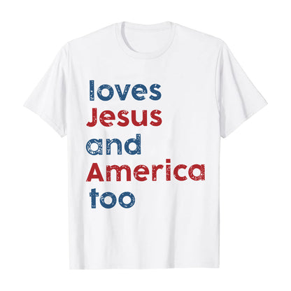 Teesdily | Loves Jesus And America Too Shirt, Patriotic Christian Sweatshirt Hoodie Pullover, Independence Day Mug, Christian 4Th Of July Gifts