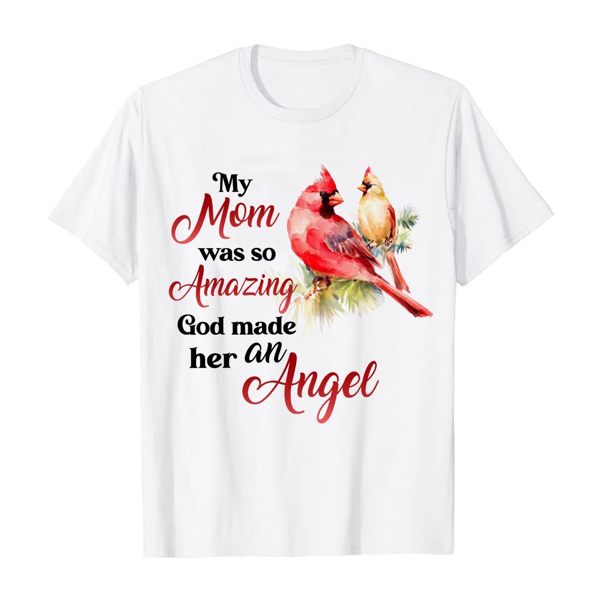 Teesdily | Cardinal Christmas Memorial Personalized Shirt God Made My Mom An Angel Sweatshirt Hoodie Mug Mom Mama In Heaven Remembrance Gifts