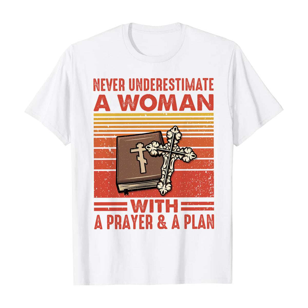 Teesdily | Jesus Christian Bible Book Retro Tshirt Never Underestimate A Woman With A Prayer And A Plan Sweatshirt Hoodie Mug Christian Gift Ideas