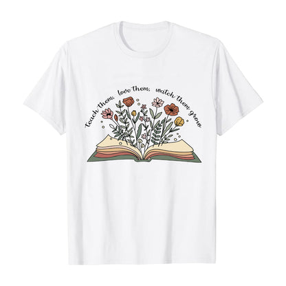 Teesdily | Teacher Customized Casual Shirt Floral Book Tshirt Teach Love Watch Them Grow Teacher Life Sweatshirt Hoodie Mug Teacher Appreciation Gifts