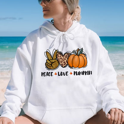 Teesdily | Peace Love Fall Pumpkin Shirt, Happy Holiday Tee Sweatshirt Hoodies, Fall Vibes Mug, Fall Shirts For Women Faith