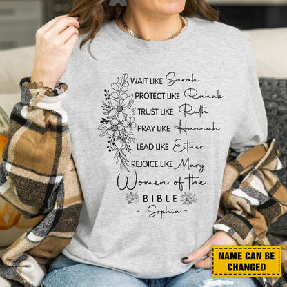 Teesdily | Customized Women Of The Bible Shirt, Wait Like Sarah Rejoice Like Mary Tee Sweatshirt Hoodie Mug, Christian Lovers Gifts, Jesus Pastor Tee