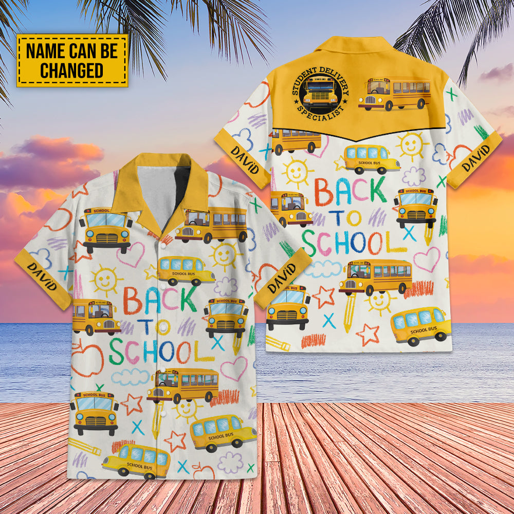 Teesdily | Customized Back To School Hawaiian Shirt, Student Delivery Specialist School Bus Driver Hawaii Set, Aloha Gift For School Bus Drivers