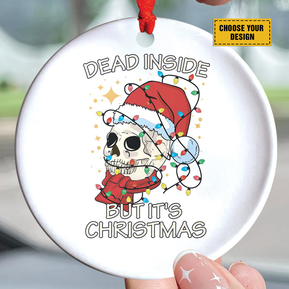 Teesdily | Santa Skeleton Christmas Light Ceramic Ornament, Merry Christmas Everything Is Fine Christmas Ornament, Xmas Gift