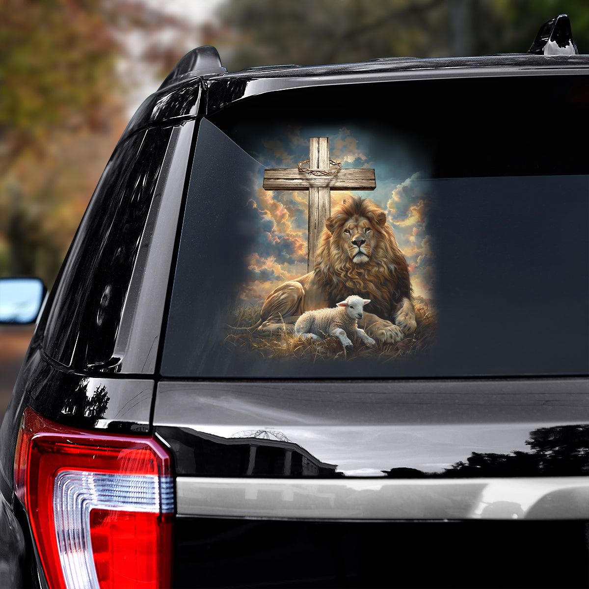 Teesdily | Lion And Lamb Car Vinyl Decal, Lion Of Judah Lamb Of God Decal Stickers For Cars, Christian Carsticker, Jesus Window Glass Vinyl Decal