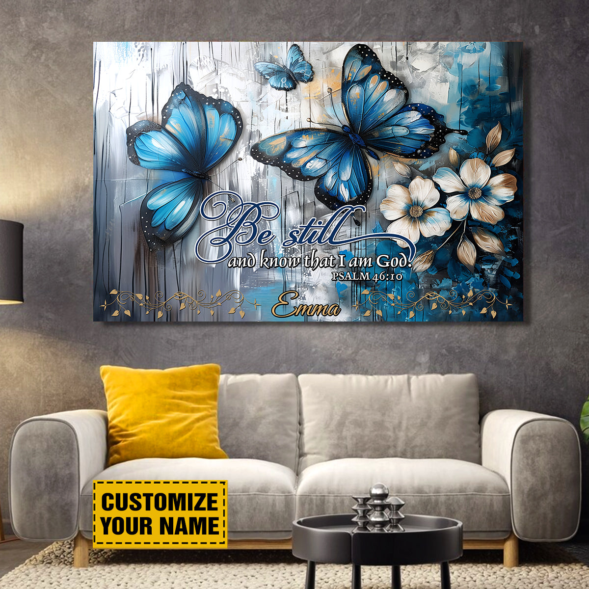 Teesdily | Custom Butterfly Floral Poster Canvas, Be Still And Know That I Am God Wall Art Print, Christian Bible Verses Wall Decor