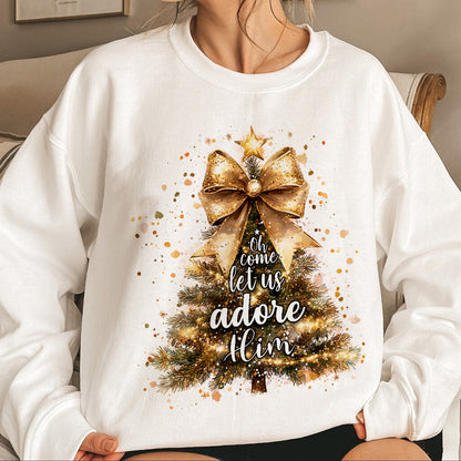 Teesdily | Oh Come Let Us Adore Him Shirt, Nativity Scene Christmas Sweatshirt Hoodie Mug, Jesus Nativity Shirt, Religious Gift