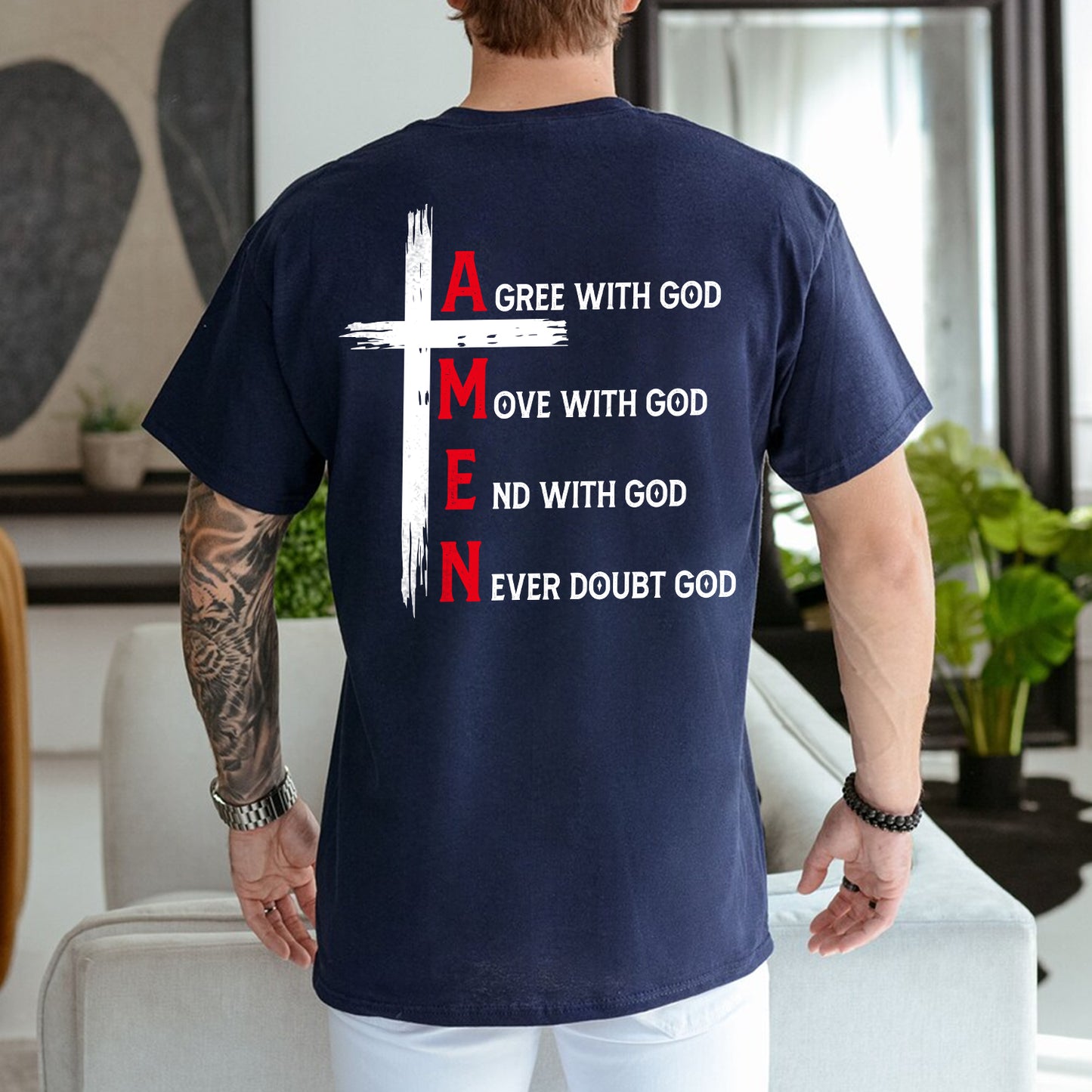 Teesdily | Jesus Cross T-shirt, Agree With God Move With God End With God Amen Tee Sweatshirt Hoodie Mug, Jesus Lovers Gifts, Christian Tee