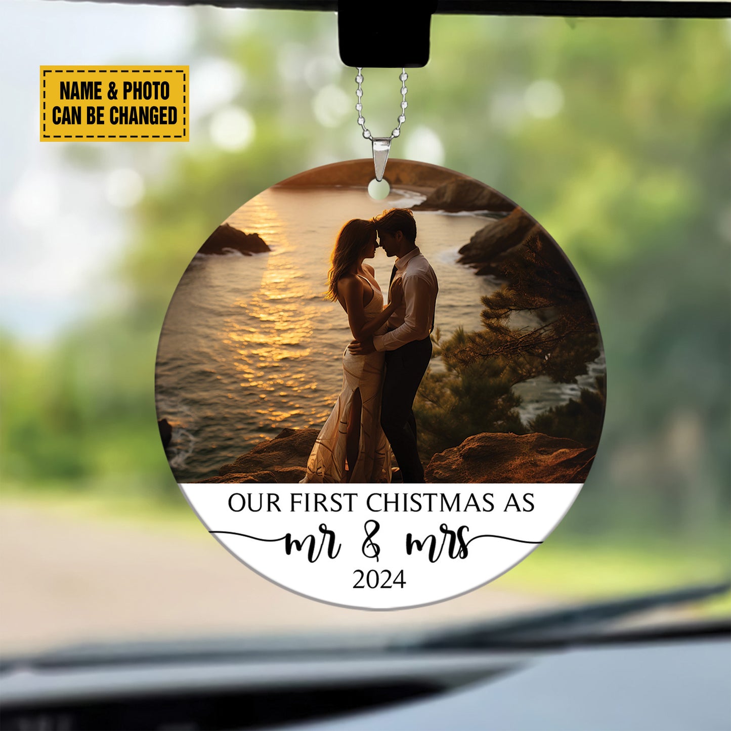 Teesdily | Personalized Photo First Christmas As Mr & Mrs Ornament 2024, Engagement Photo Ornament, 1st Anniversary Wedding Gift, In Memory Ornament