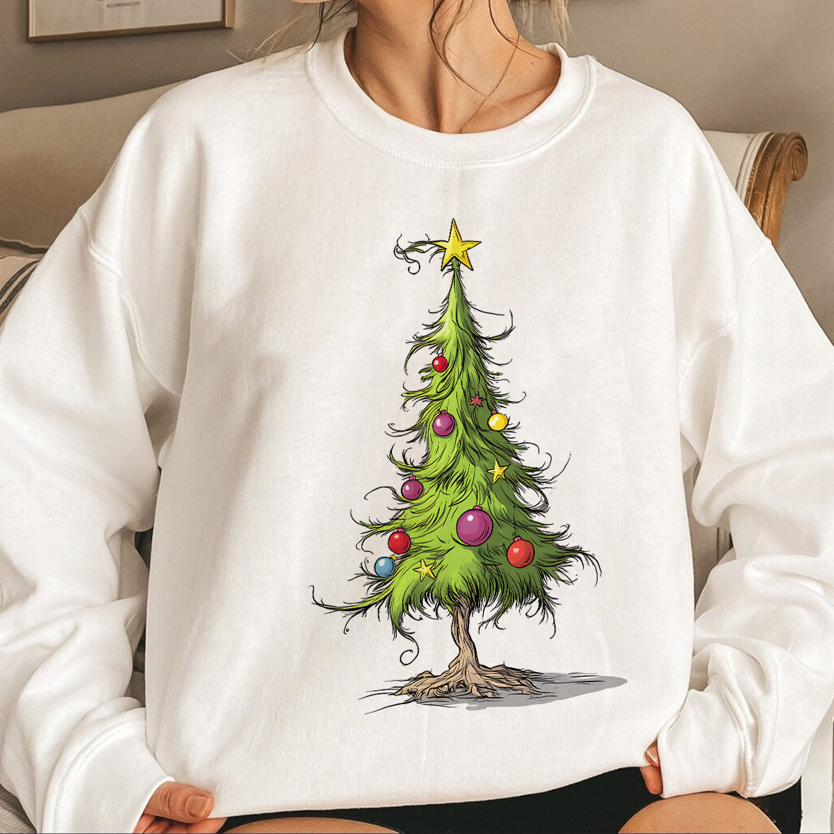 Teesdily | Christmas Tree Shirt, Christmas Tree Sweatshirt, Whimsical Christmas Tree Hoodie Mug, Christmas Lights Tree Tshirt Family