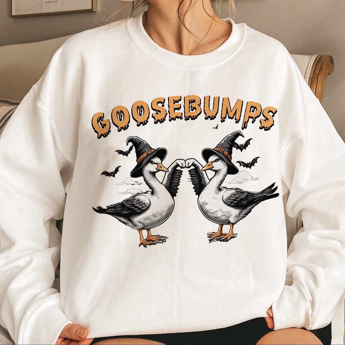 Teesdily | Silly Goose Shirt, Halloween Silly Goose Shirt, Silly Goose Bumps Sweatshirt, Retro Halloween Funny Goose Hoodie Mug, Halloween Outfit Gift