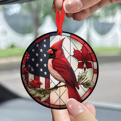 Teesdily | Cardinal Bird American Flag Ceramic Ornament, Cardinal Bird Red Design Acrylic Ornament Christmas Decoration, Church Religious Jesus Lovers Gifts