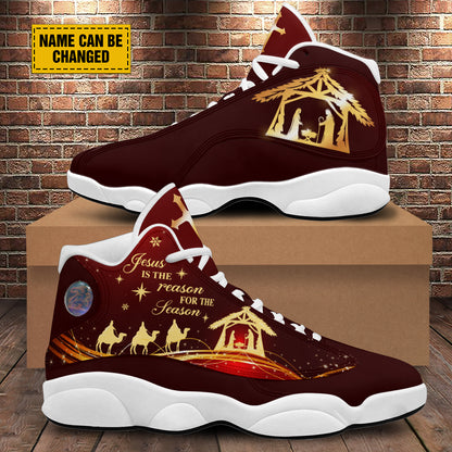 Teesdily | Customized Jesus Nativity Jesus Birth Christmas Basketball Shoes, Jesus Is The Reason For Season Xmas Unisex Shoes