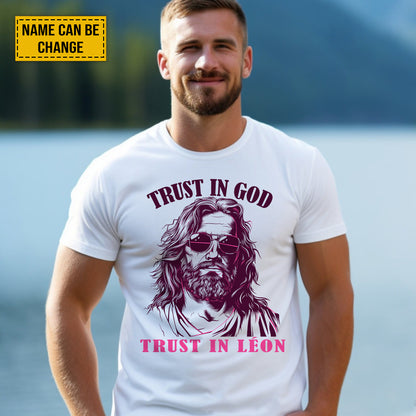 Teesdily | Customized Jesus Sun Glasses Shirt, Trust In God Trust In Me, Summer Day Unisex Tshirt Hoodie Sweatshirt, Christian Gift Mug