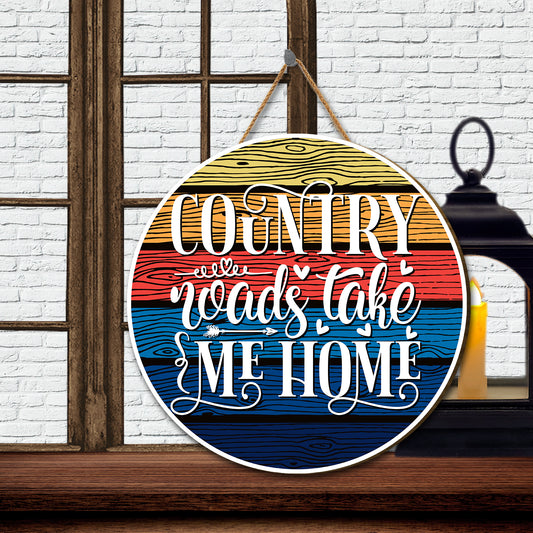 Teesdily | Thanksgiving Front Door Sign, Country Roads Take Me Home Vintage Hanging Sign, Thanksgiving Harvest Day Home Decor, Farmhouse Door Sign