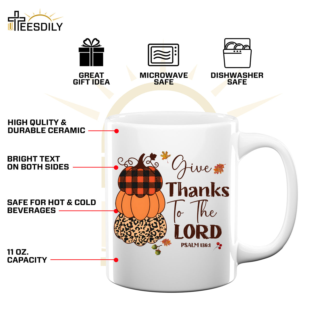 Teesdily | Give Thanks To The Lord Shirt, Fall Pumpkin Stack Tee Sweatshirt Hoodies, Leopard Pumpkin Mug, Fall Shirts For Women Faith, Halloween Gift