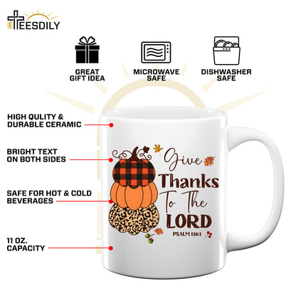 Teesdily | Give Thanks To The Lord Shirt, Fall Pumpkin Stack Tee Sweatshirt Hoodies, Leopard Pumpkin Mug, Fall Shirts For Women Faith, Halloween Gift