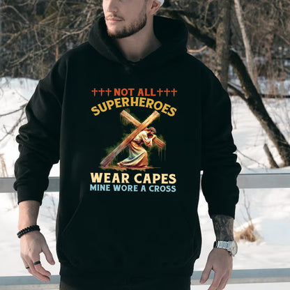 Teesdily | Jesus Cross Shirt, Not All Superheroes Wear Capes Mine Wore A Cross Tee Sweatshirt Hoodie Mug, Jesus Lovers Gifts, God Faith Believer Shirt