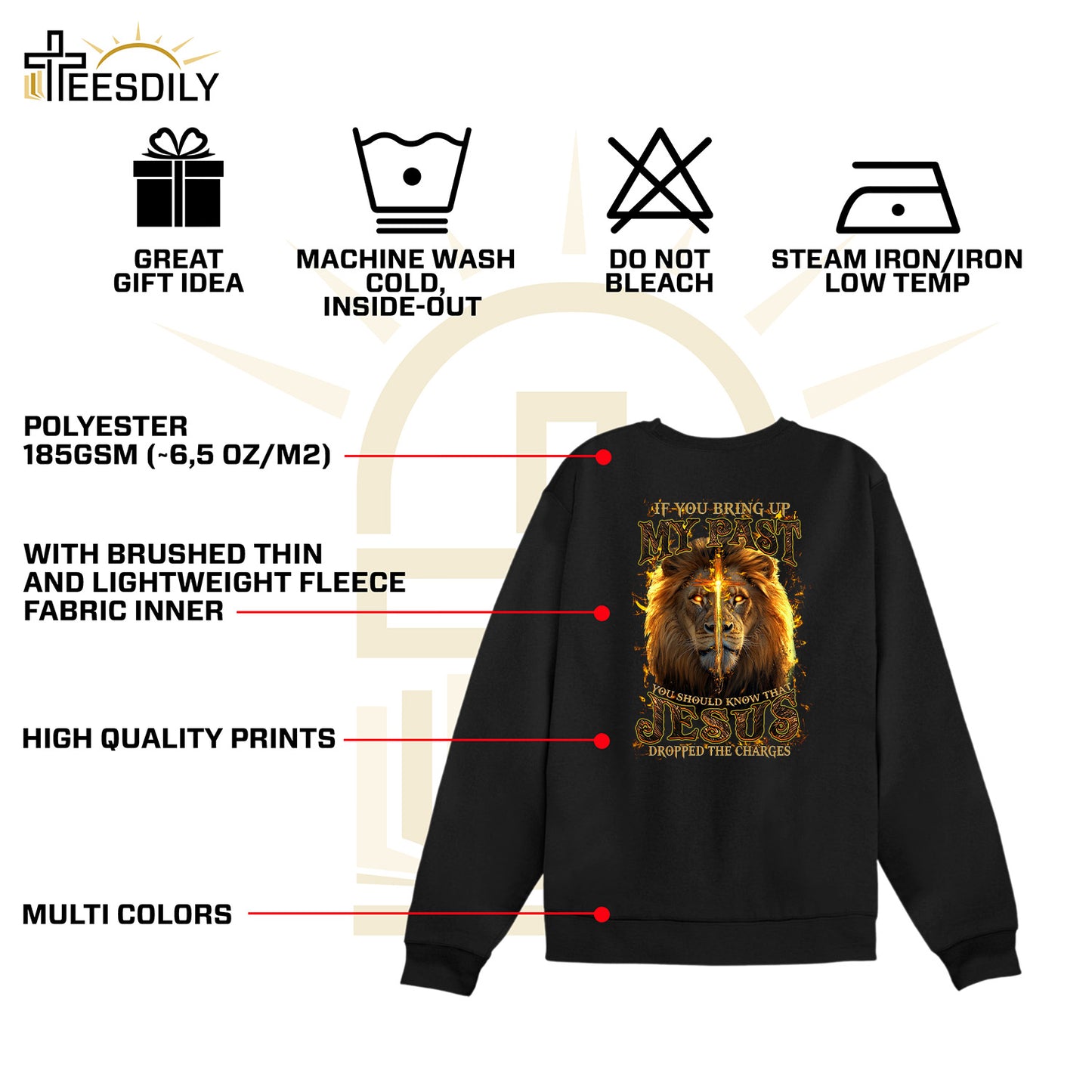 Teesdily | Jesus Christ Lion Cross Shirt, Jesus Dropped The Charges Lion Sweatshirt, Faith Religious Hoodie Mug, Jesus Lover Gift